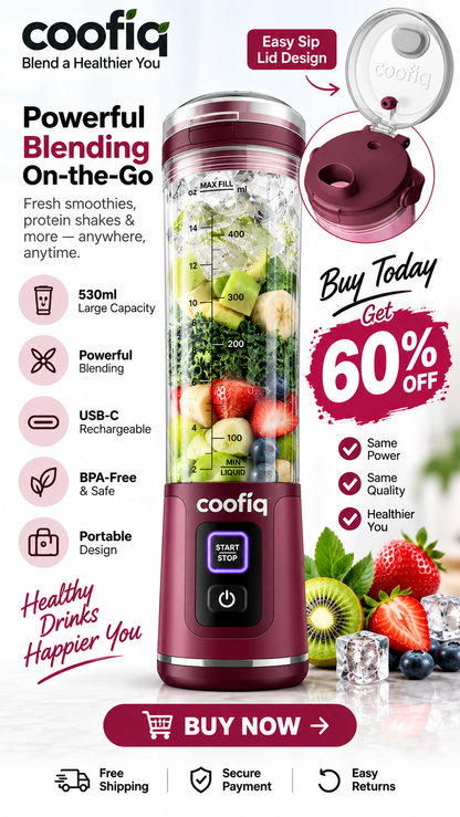 COOFIQ Portable Cordless Blender