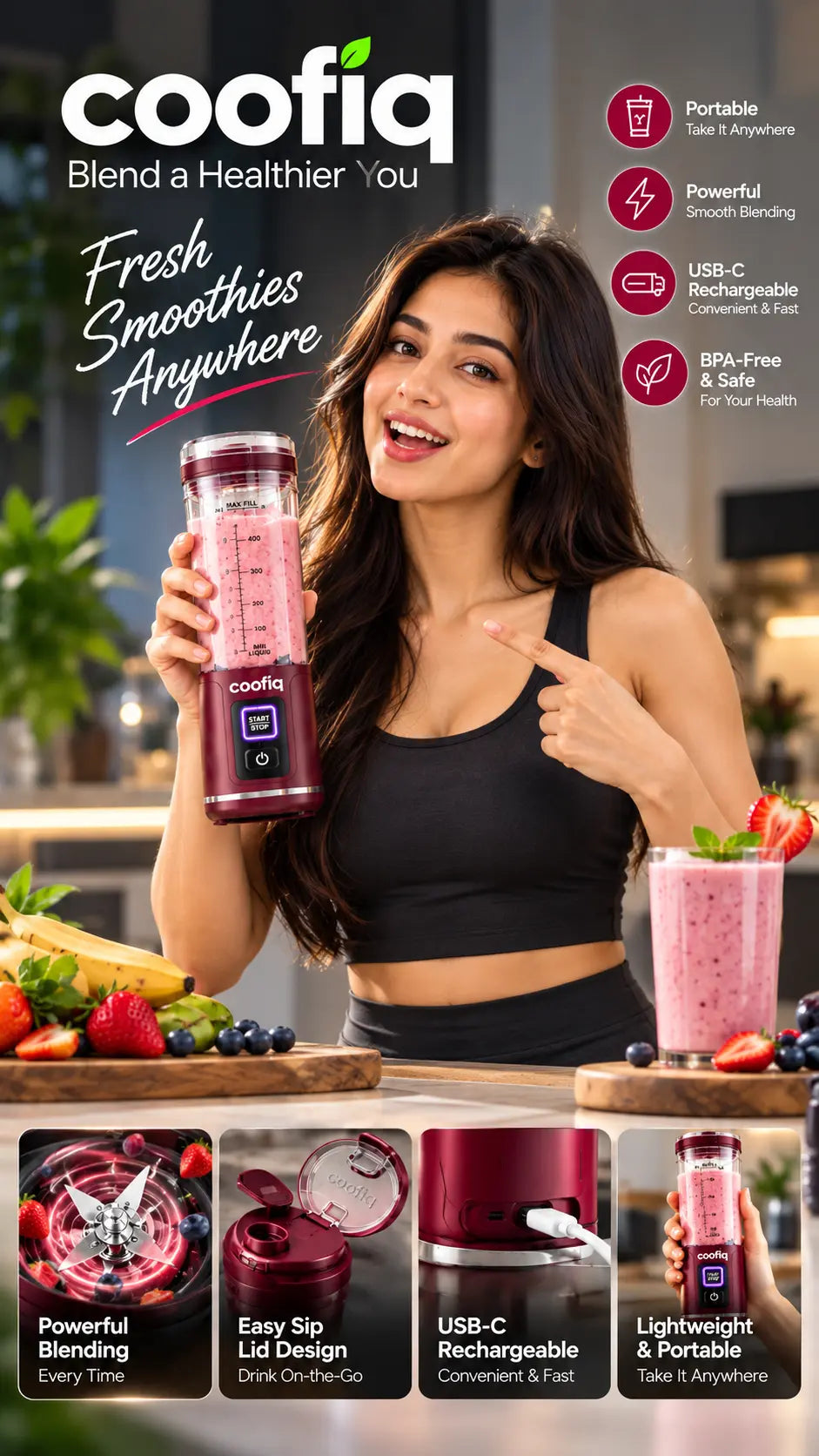 COOFIQ Portable Cordless Blender My Store